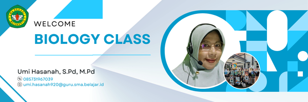Halo anak-anak hebat, salam hangat dari Ibu Umi Hasanah! 🌿
Selamat datang di ruang belajar kita yang baru—kelas E-Learning Biologi Kelas X. Senang sekali kita bisa bertemu dan belajar bersama di era digital ini. Walaupun tidak selalu bertatap muka langsung, Ibu berharap setiap kalian tetap merasakan suasana belajar yang hangat, menyenangkan, dan penuh makna.

Biologi adalah ilmu tentang kehidupan. Setiap hari kita dikelilingi oleh fenomena alam yang bisa dipelajari dan dipahami, mulai dari tumbuhan di sekitar kita, hewan yang kita lihat, hingga tubuh kita sendiri. Melalui e-learning ini, kita akan menjelajahi berbagai konsep biologi dengan cara yang lebih fleksibel, interaktif, dan pastinya menantang rasa ingin tahu kalian.